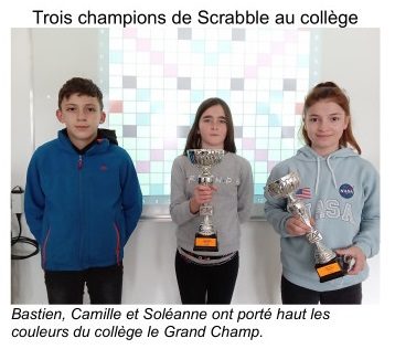 Trois champions de Scrabble au collège